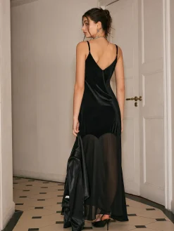 Chiffon-Hem Velvet Cami Dress