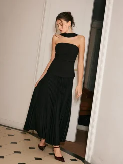 Choker Design Pleated Panel Dress