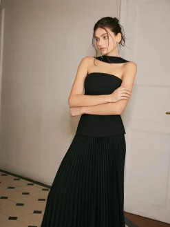 Choker Design Pleated Panel Dress