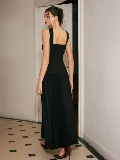 Choker Design Pleated Panel Dress