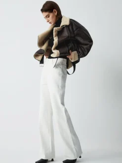 Classic Sherpa Lined Shearling Leather Flight Jacket