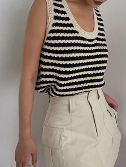 Classy Stripe Crochet Sweater Vest