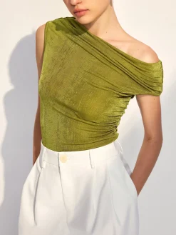 Cold Shoulder Pleated Tank Top