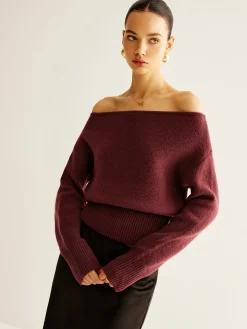 Cold-Shoulder Cinched Sweater