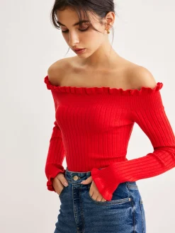 Cold-Shoulder Lettuce Trim Blouse