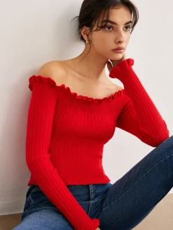 Cold-Shoulder Lettuce Trim Blouse