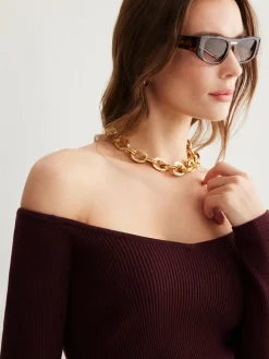 Cold-Shoulder Skinny Sweater