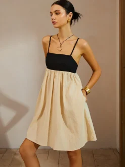 Color Block Backless Spaghetti Strap Short Dress