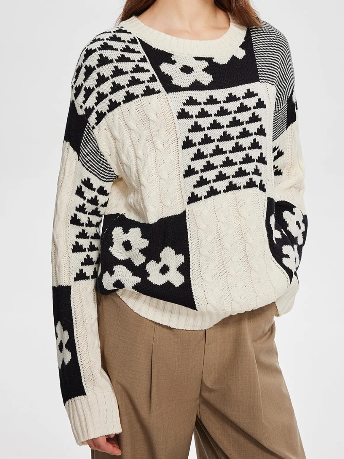 Color Block Cable-Knit Warm Sweater