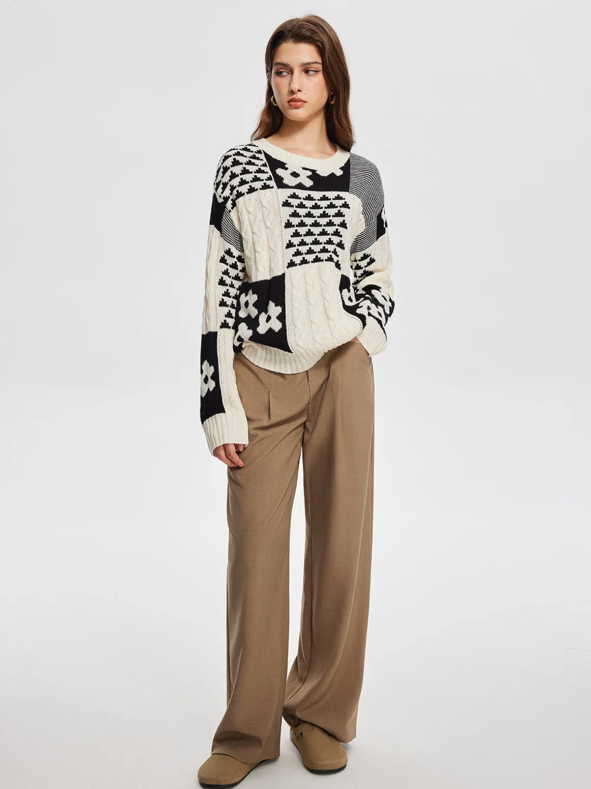 Color Block Cable-Knit Warm Sweater