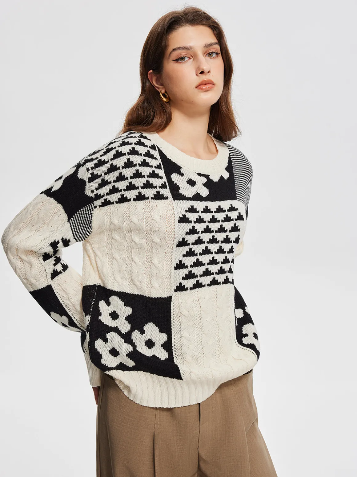Color Block Cable-Knit Warm Sweater