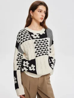 Color Block Cable-Knit Warm Sweater