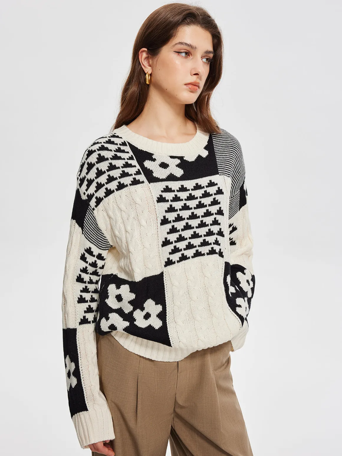 Color Block Cable-Knit Warm Sweater