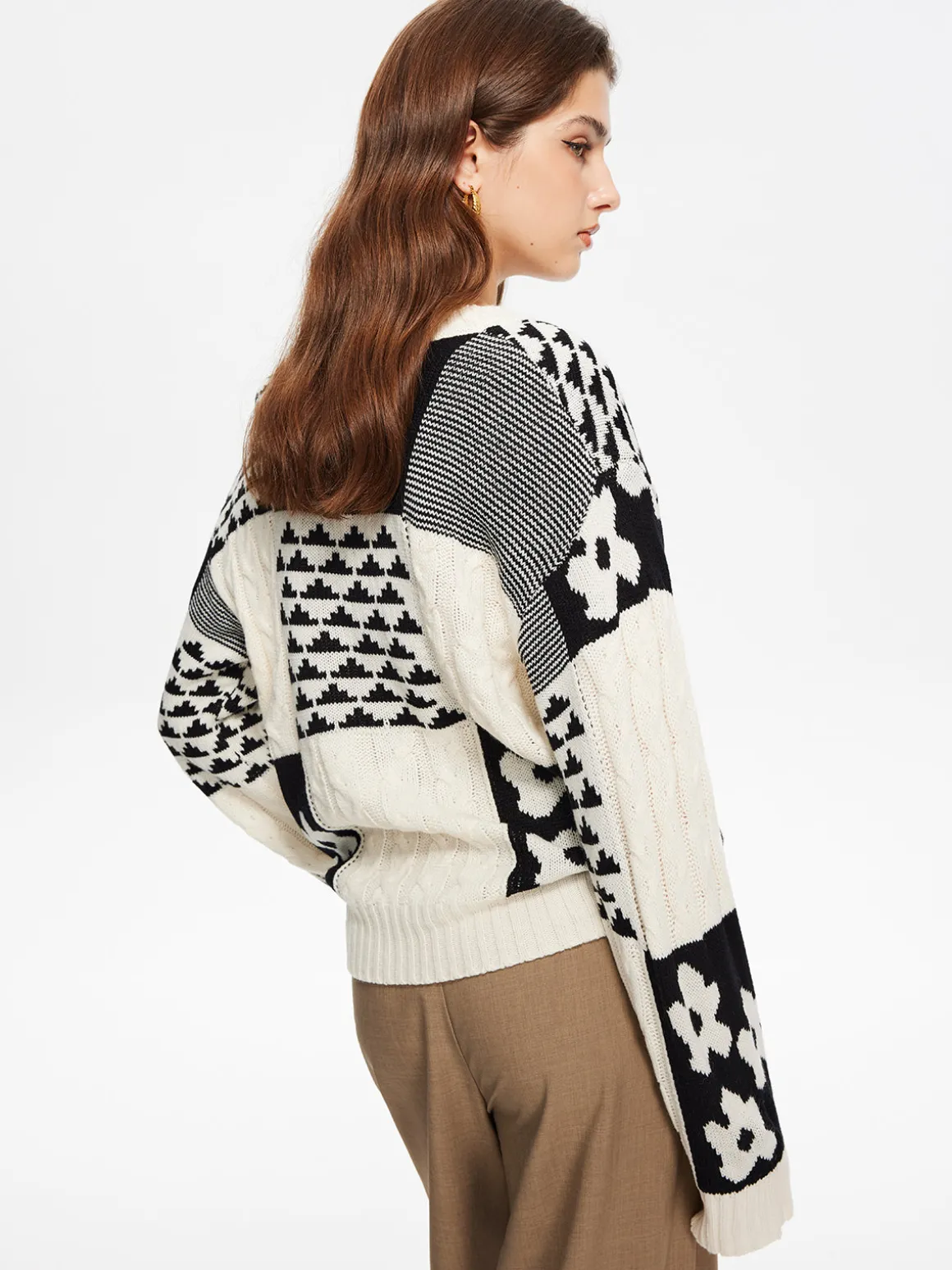 Color Block Cable-Knit Warm Sweater