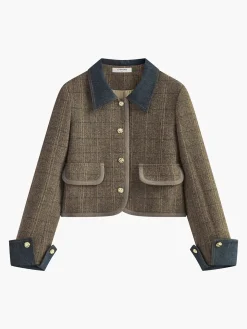 Color Block Checked Button Jacket