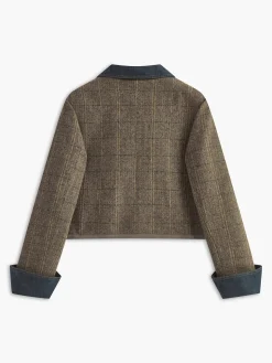 Color Block Checked Button Jacket