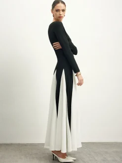 Color Block Chiffon Flowy Dress