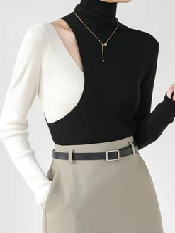 Color Block Cutout Knit Top