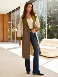 Color Block Faux Leather Trench Coat