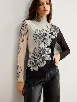 Color Block Floral Mesh Top