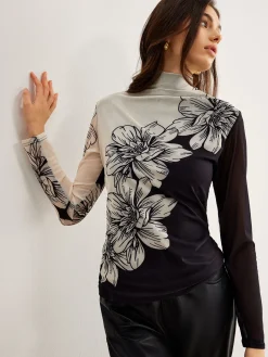 Color Block Floral Mesh Top