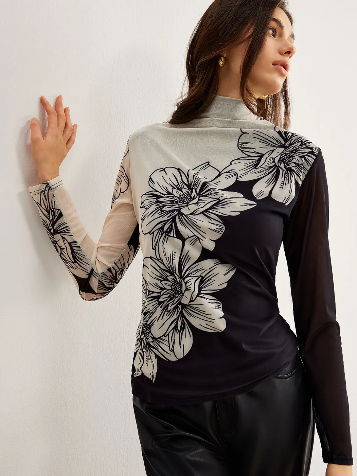 Color Block Floral Mesh Top