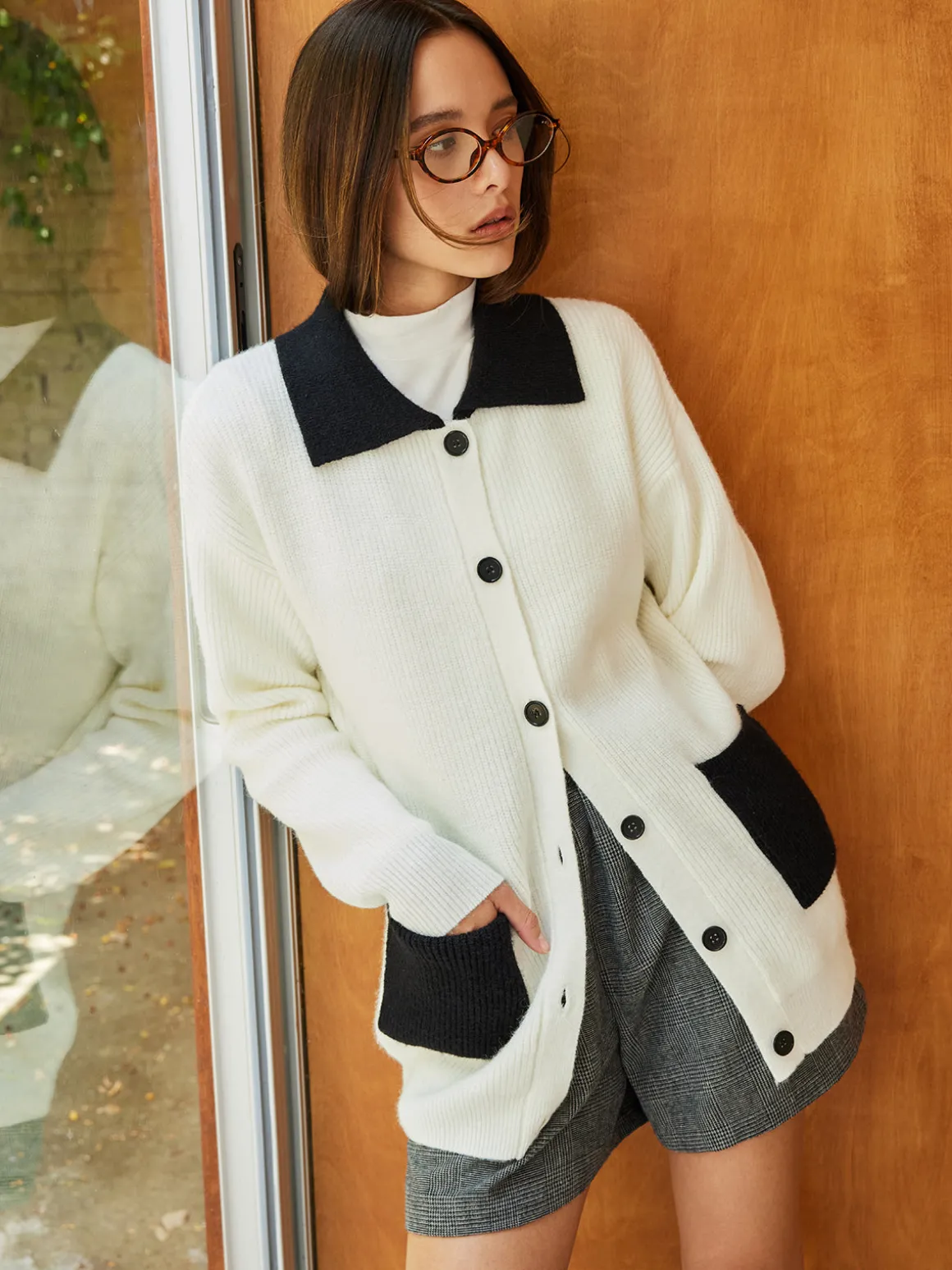 Color Block Lapel Oversize Cardigan