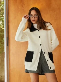 Color Block Lapel Oversize Cardigan