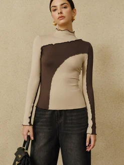 Color Block Lettuce Trim Jersey Top