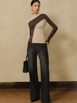 Color Block Lettuce Trim Jersey Top