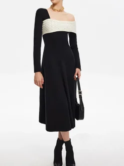 Color Block One-Shoulder Sweater Dress
