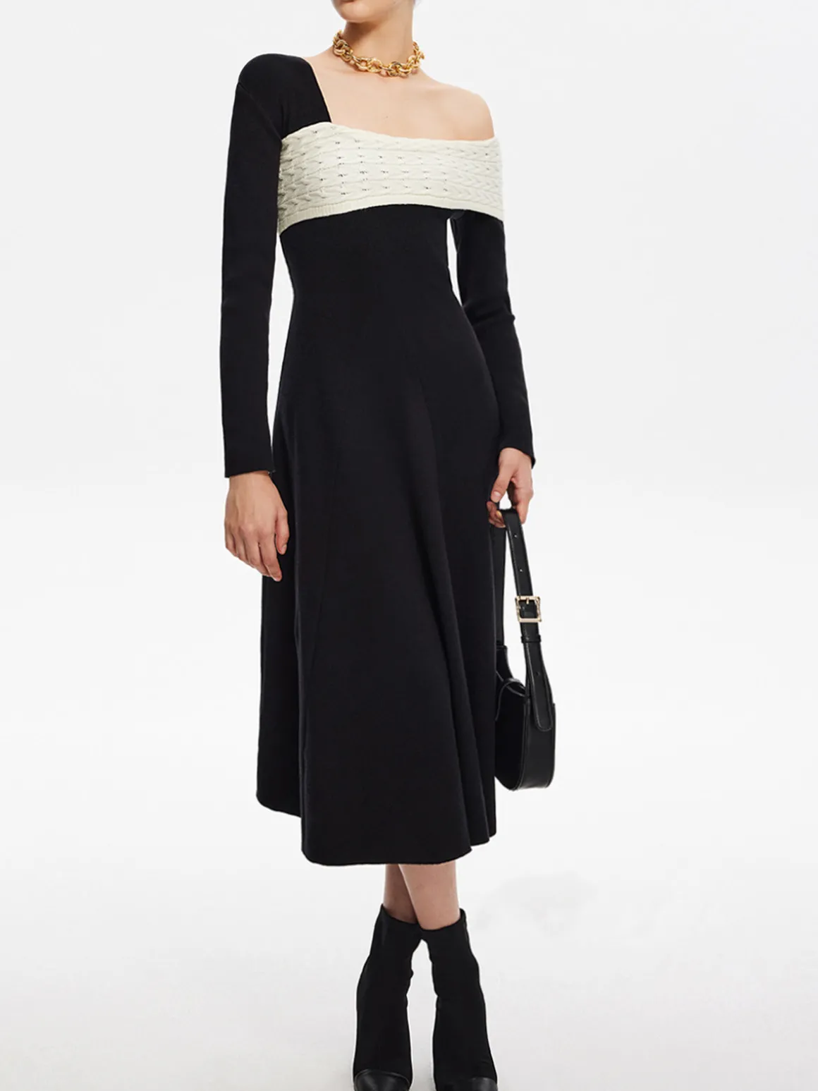 Color Block One-Shoulder Sweater Dress