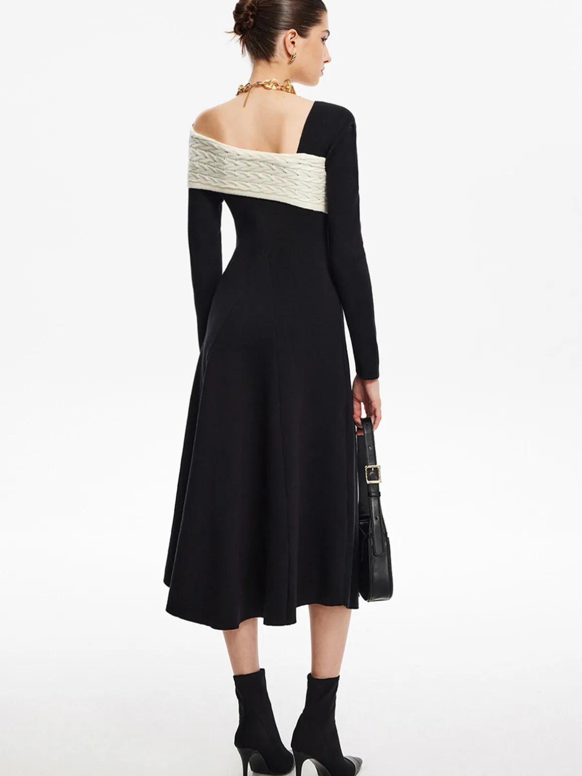 Color Block One-Shoulder Sweater Dress
