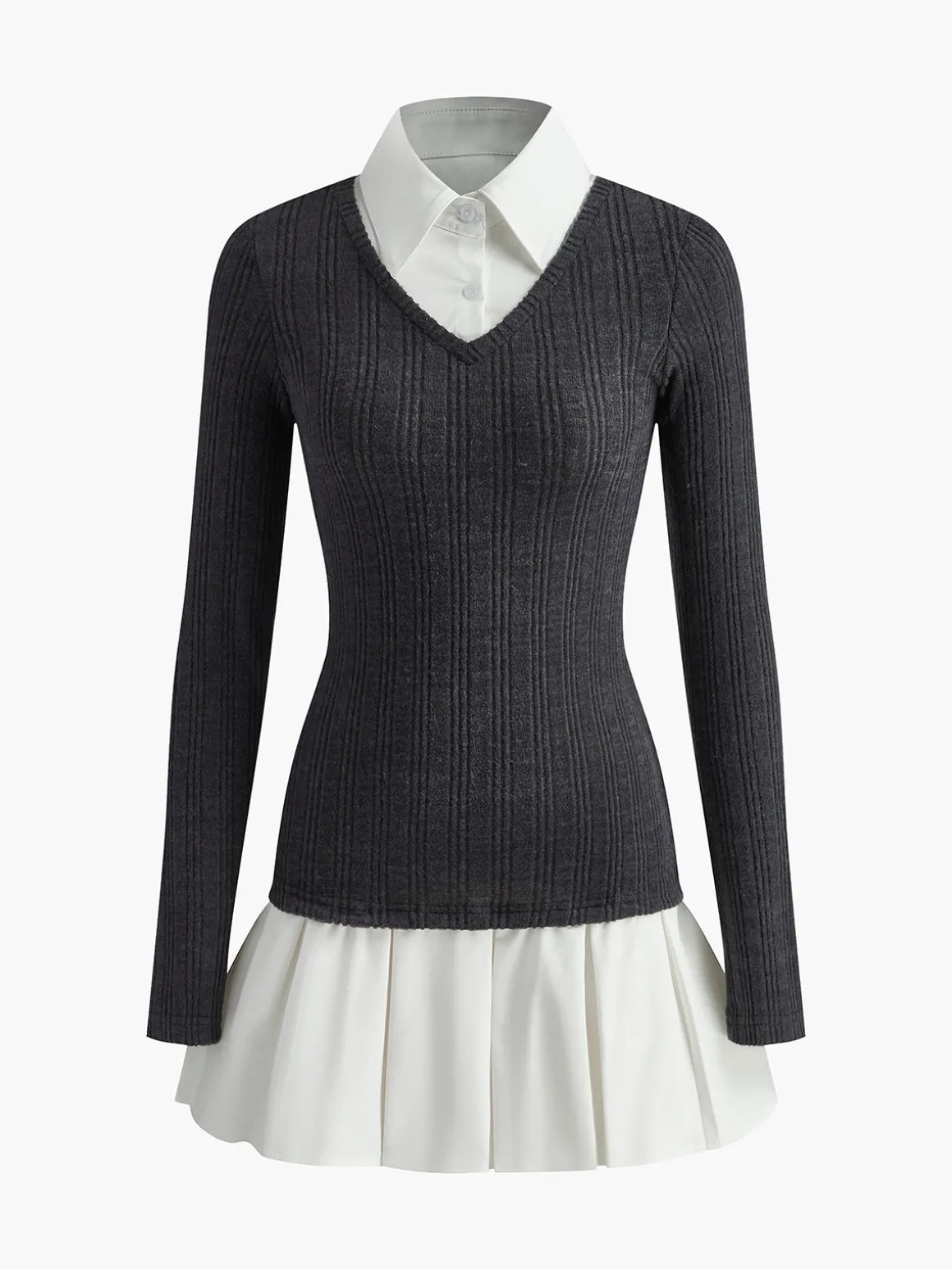 Color Block Panel Lapel Knit Dress