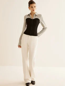 Color Block Panel Polo Blouse