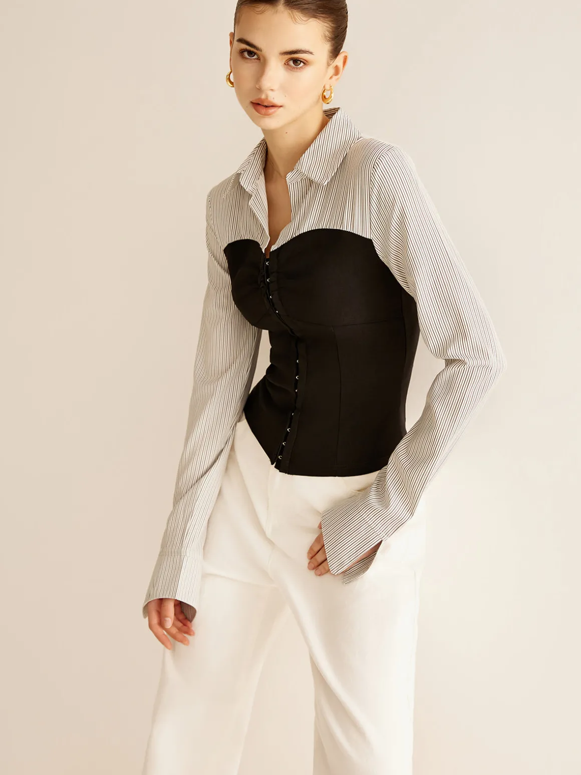 Color Block Panel Polo Blouse