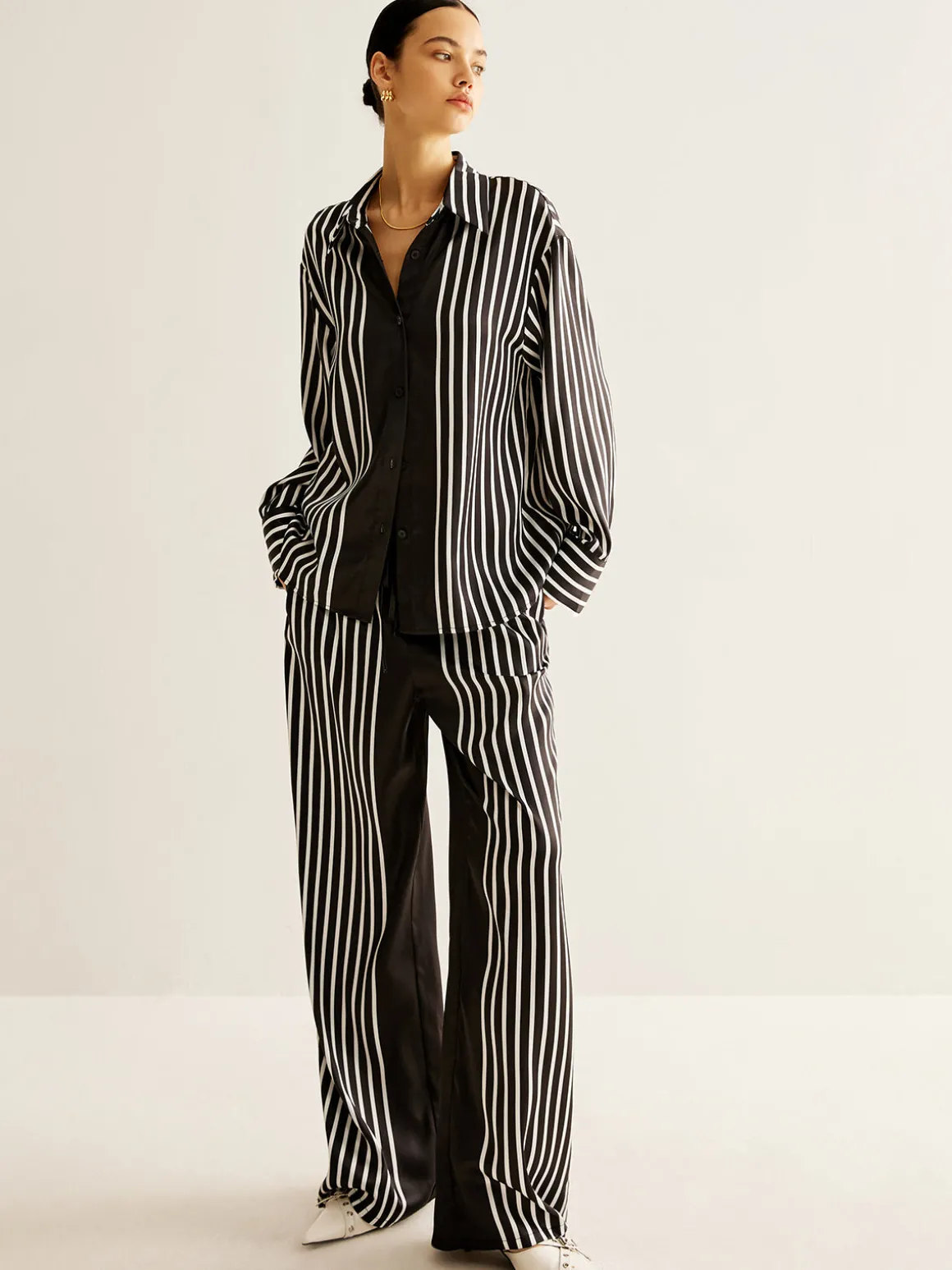 Color Block Pinstripe Lapel Pants Set