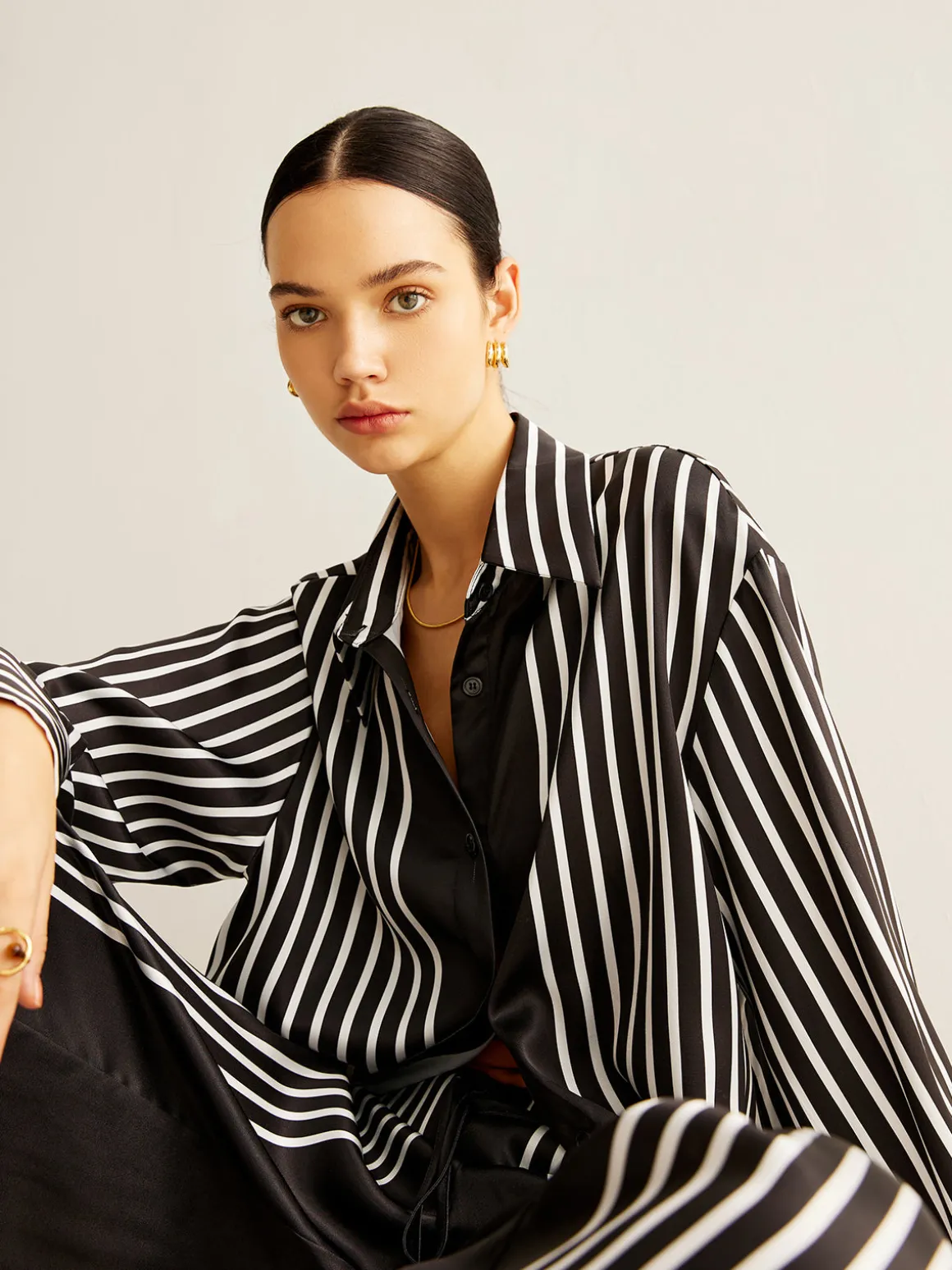 Color Block Pinstripe Lapel Pants Set