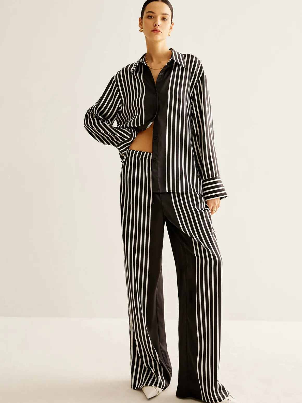 Color Block Pinstripe Lapel Pants Set