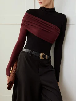 Color Block Pleated Jersey Slim Top