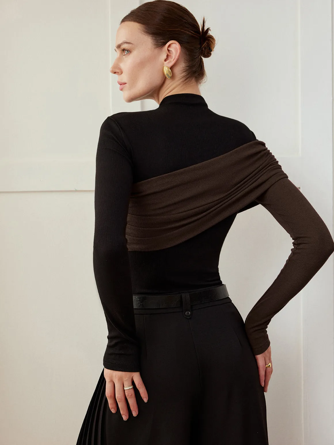 Color Block Pleated Jersey Slim Top