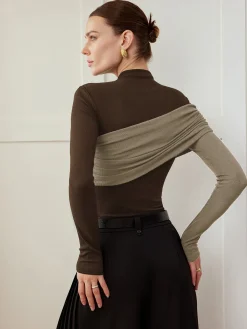 Color Block Pleated Jersey Slim Top