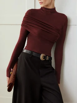 Color Block Pleated Jersey Slim Top