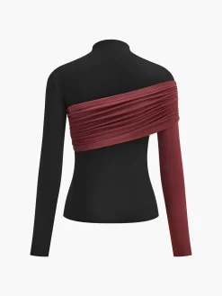 Color Block Pleated Jersey Slim Top