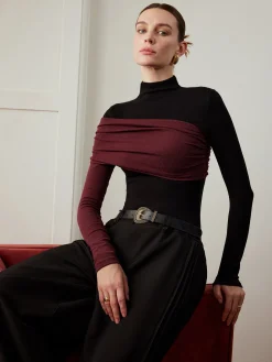 Color Block Pleated Jersey Slim Top