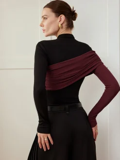 Color Block Pleated Jersey Slim Top