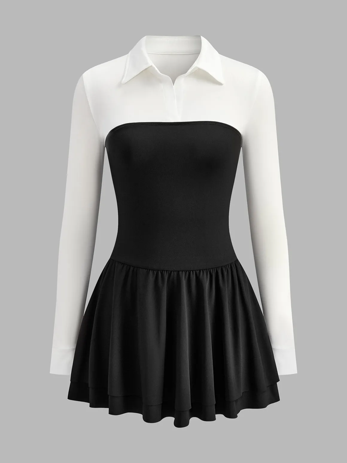 Color Block Pleated Panel Polo Dress