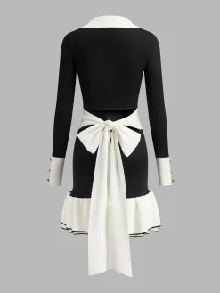 Color Block Ruffle Bow Knit Dress