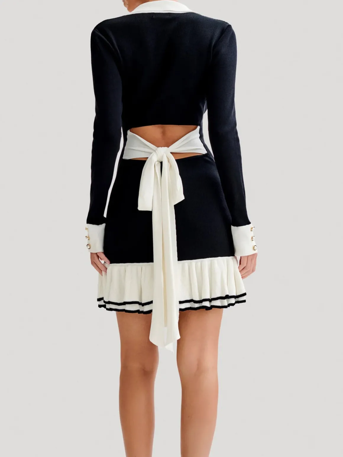 Color Block Ruffle Bow Knit Dress