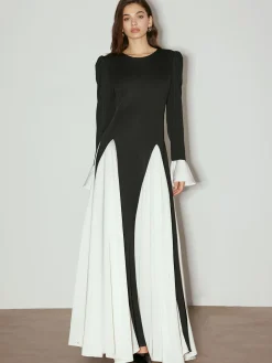 Color Block Ruffle Long Dress